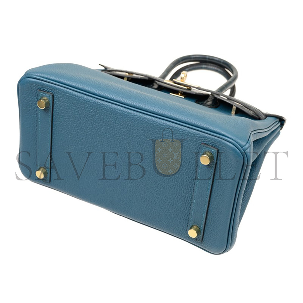 HERMÈS MASTER BIRKIN 25 CROCODILE AND TOGO LEATHER STORM BLUE GOLD BUCKLE H076216CK35 (25*20*13cm)